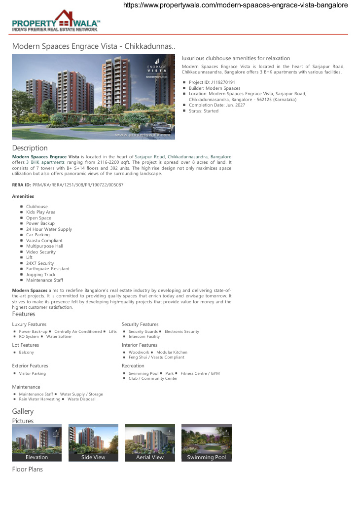 ENGRACE VISTA, Sarjapur Road, Bangalore